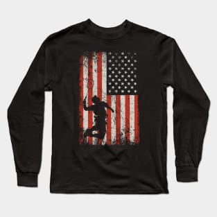 USA Flag Badminton Player Long Sleeve T-Shirt